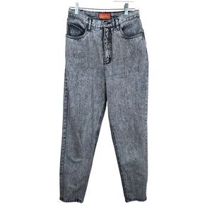 Vintage 80s Mom Jeans Black Acid Wash High Waist Tapered Leg Size 27